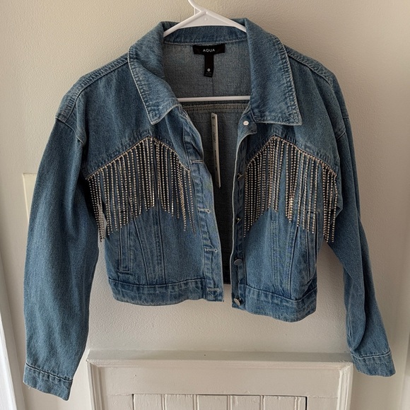 Aqua Jackets & Blazers - Aqua Denim Jacket with Silver Accents